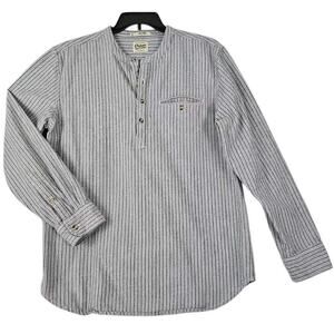 Orton Brothers ~Men's Size L~ White/Gray Stripe Cotton Flannel 1/4 Button Shirt.